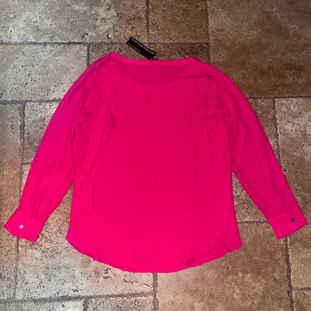BANANA REPUBLIC pink semi sheer longsleeve blouse size S